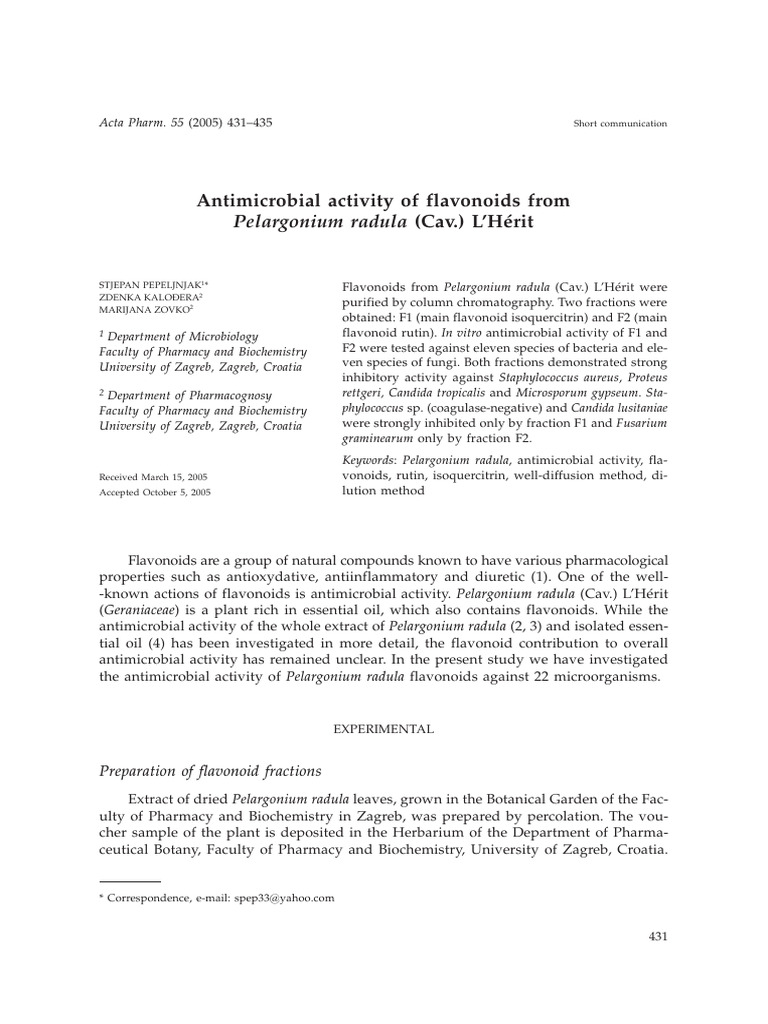 Antimicrobial Activity of Flavonoids in Pelargonium radula | PDF | Thin ...