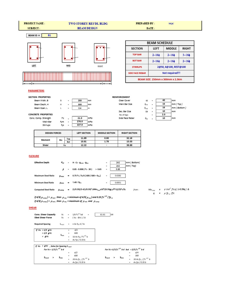 Beam Design Parameters and Results | PDF | Steel | Building Technology