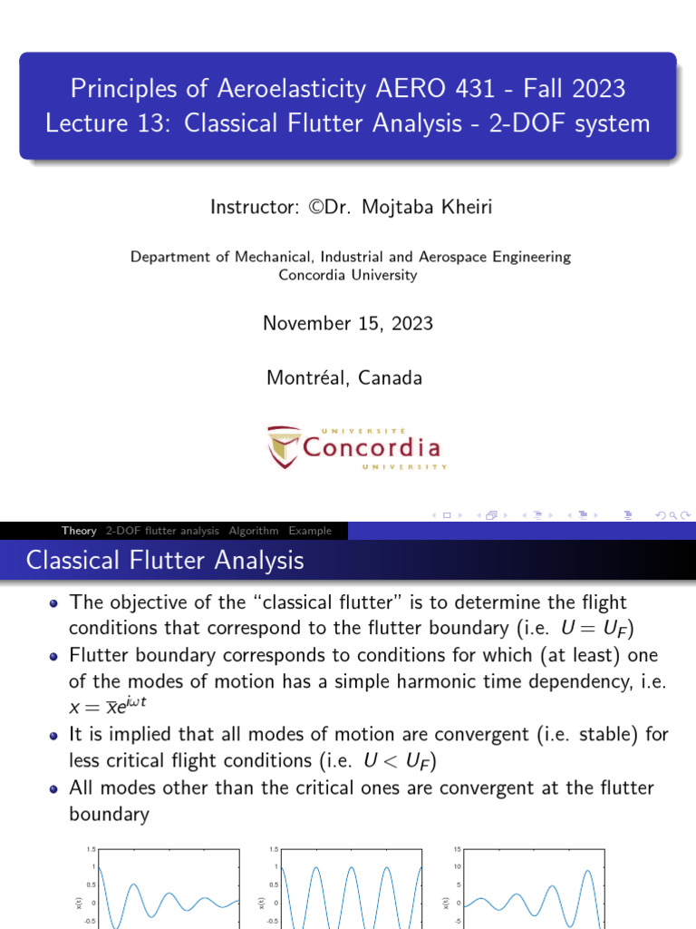 Classical Flutter Analysis in 2-DOF Systems | PDF | Equations | Physics