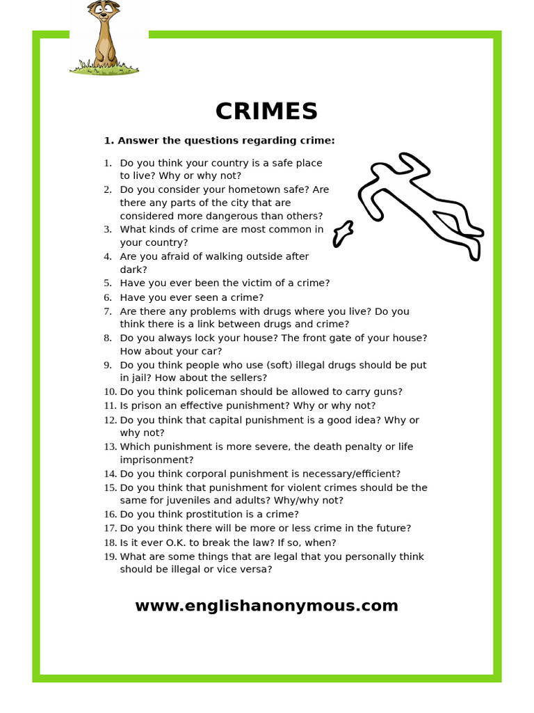 Crime Discussion Questions Guide | PDF | Crimes | Crime & Violence