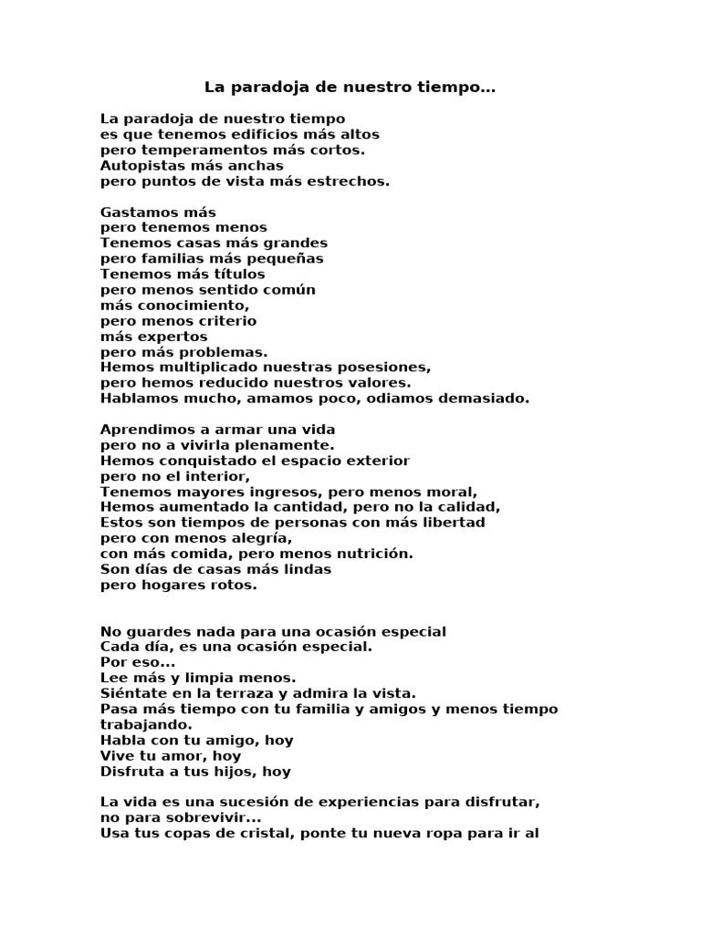 La paradoja de nuestro tiempo y la vida | PDF