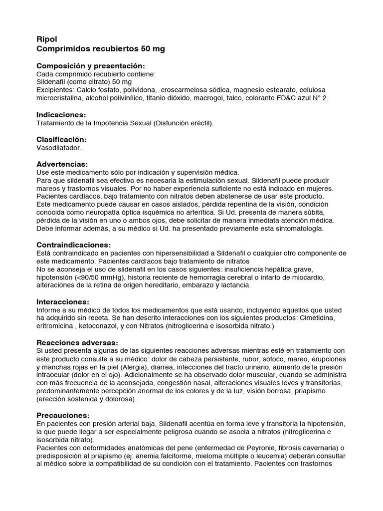 Sildenafil 50 mg: Tratamiento de Impotencia | PDF | Especialidades Medicas