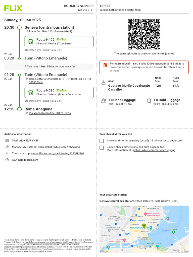 Geneva to Rome FlixBus Ticket | PDF | Government And Personhood