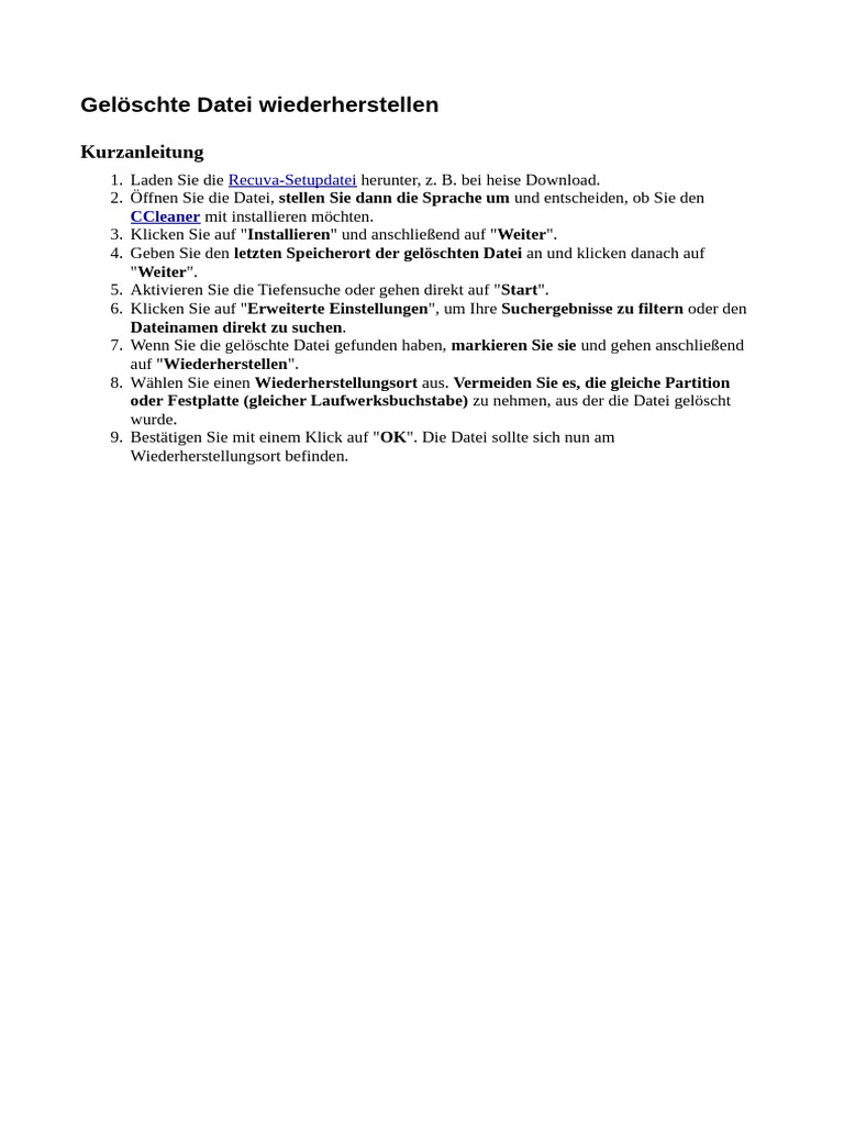 Gelöschte Datei Wiederherstellen | PDF