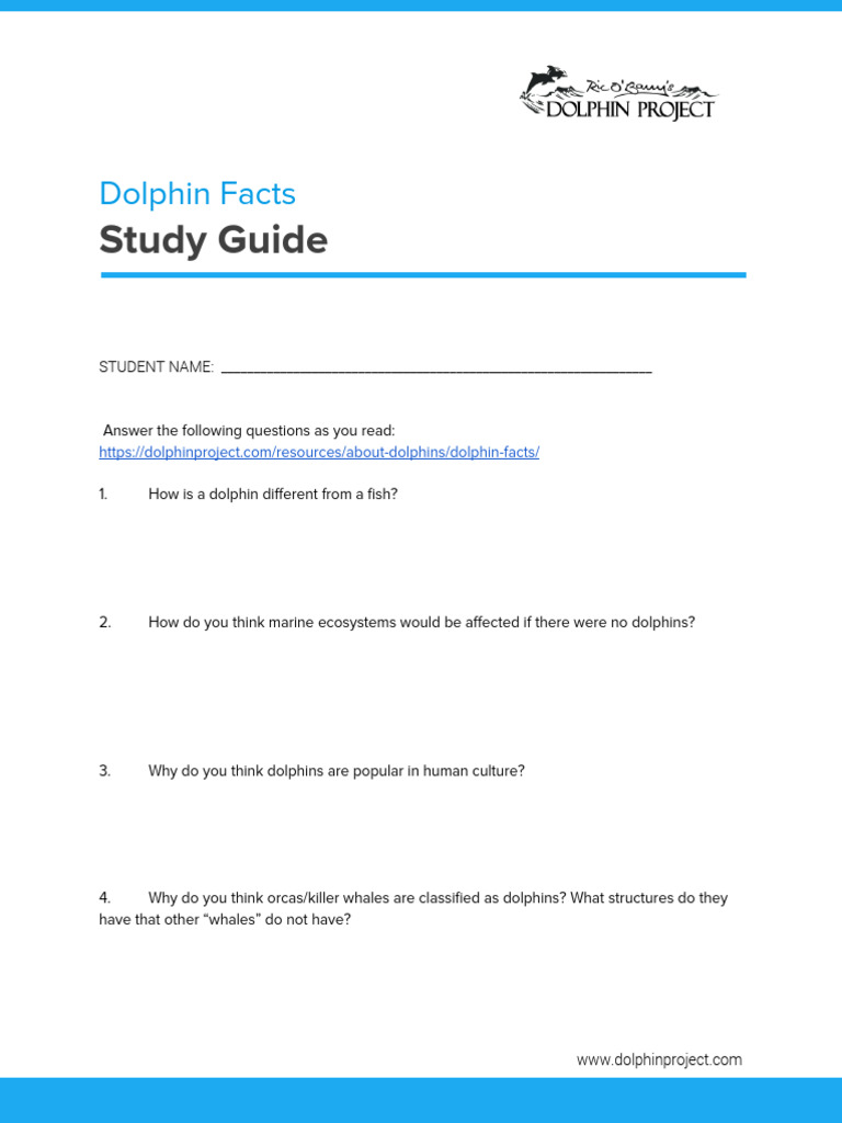 Dolphin Study Guide and Facts | PDF | Dolphin | Marine Mammals