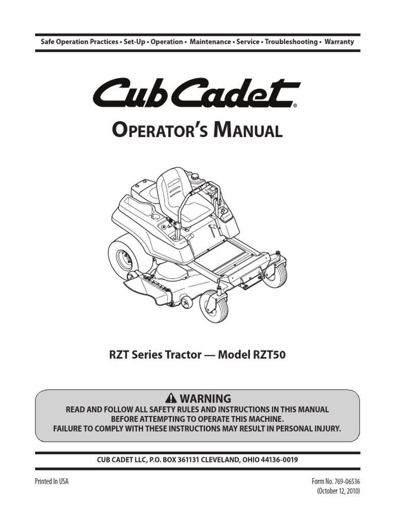 Cub Cadet RZT50 Operator's Manual | PDF | Tractor | Mower