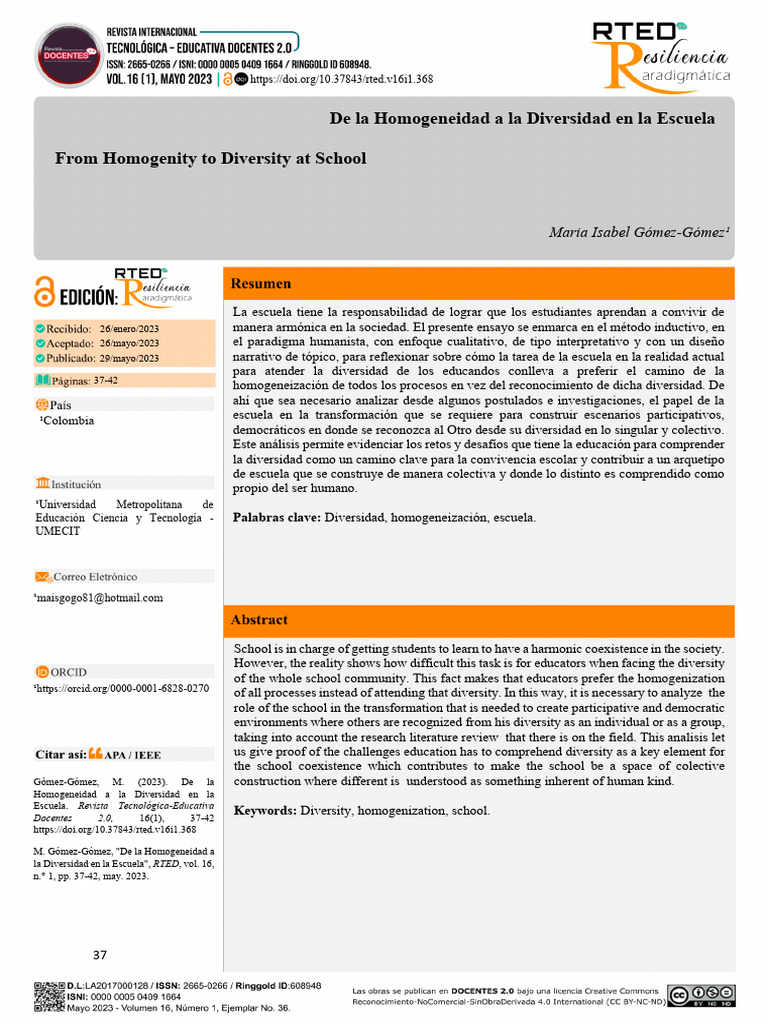 Diversidad y Homogeneidad en la Escuela | PDF | Escuelas | Sociedad