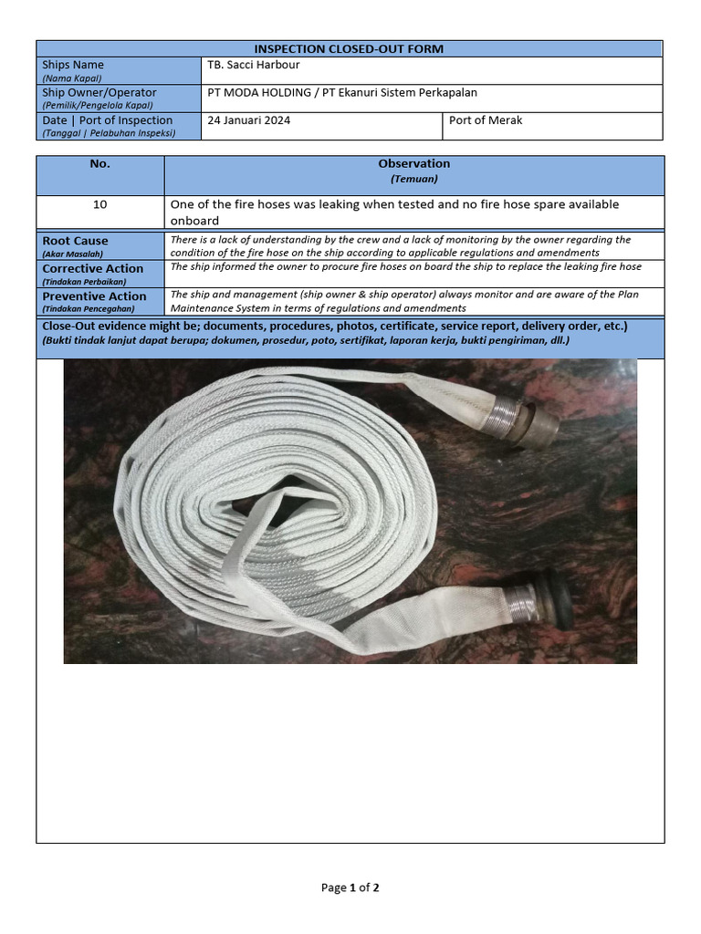 Fire Hose Inspection Report for TB. Sacci | PDF