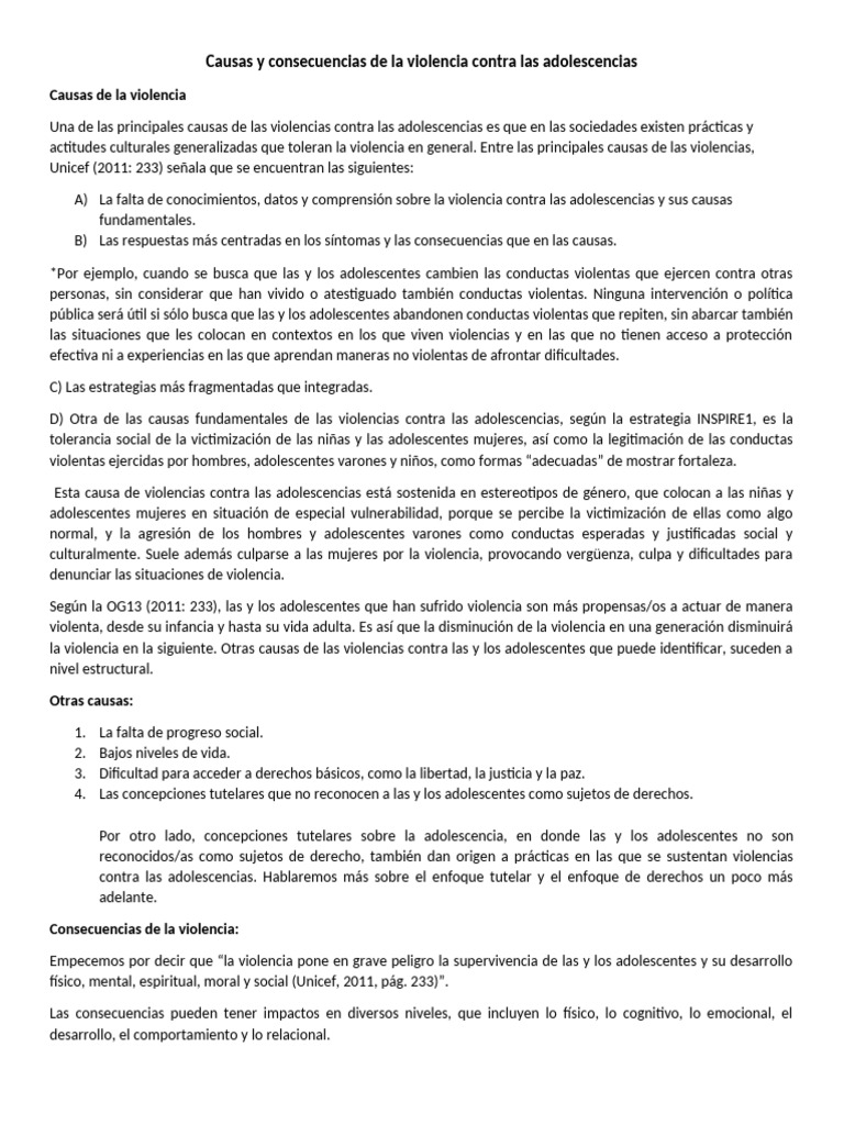 Causas y Consecuencias de la Violencia Adolescente | PDF | Violencia ...