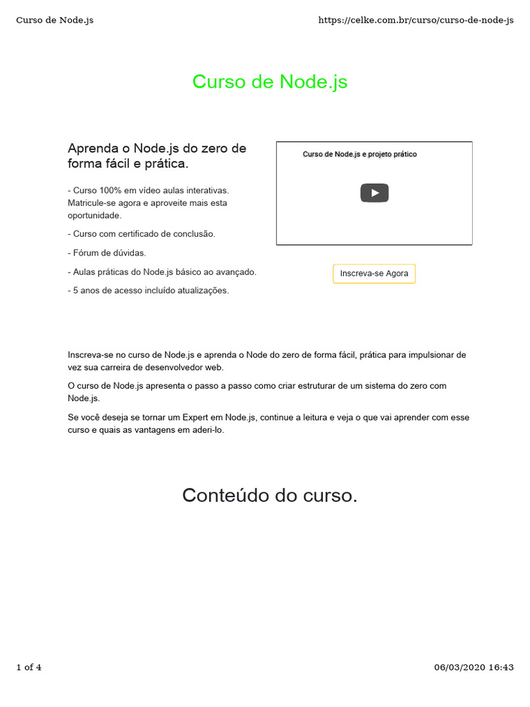 Curso Prático de Node.js do Zero | PDF | Fazer login | Bancos de dados