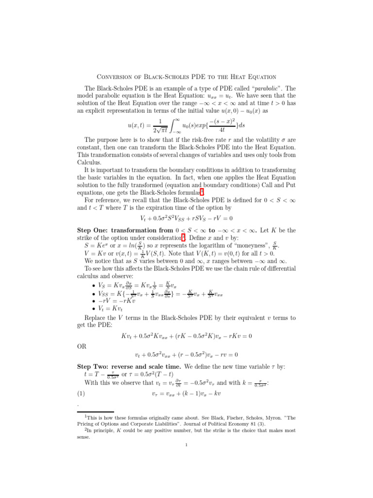 Transforming Black-Scholes PDE to Heat Equation | PDF | Black–Scholes ...