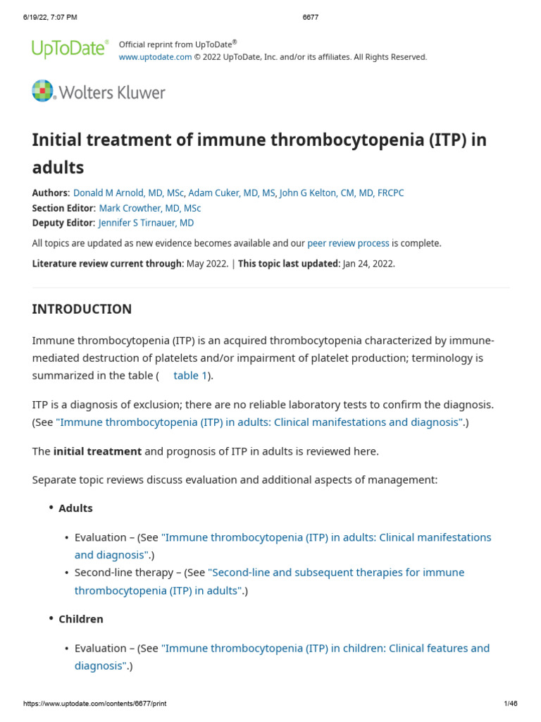 Initial ITP Treatment Guidelines for Adults | PDF | Bleeding | Clinical ...