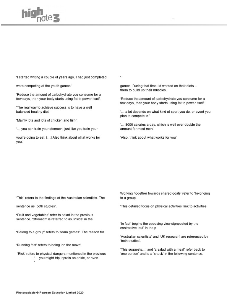 HighNote3 Unit Skills Test Unit03 GroupA B ANSWERS | PDF | Dieting