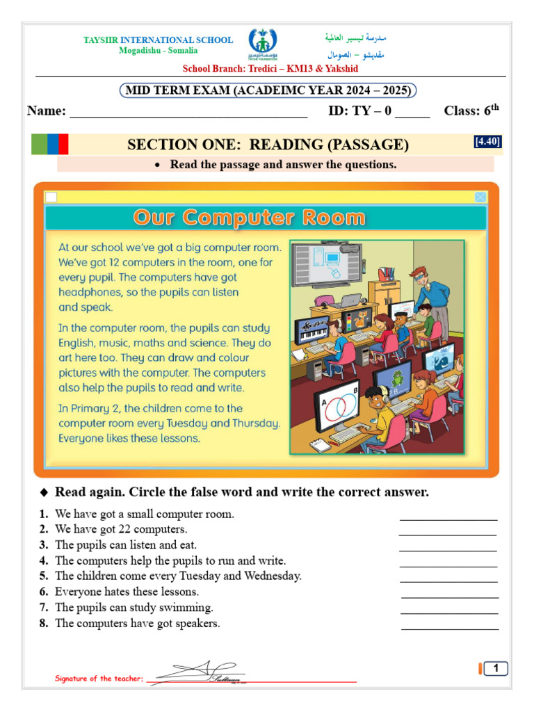 Class 6 English Mid Term Exam 2025 | PDF