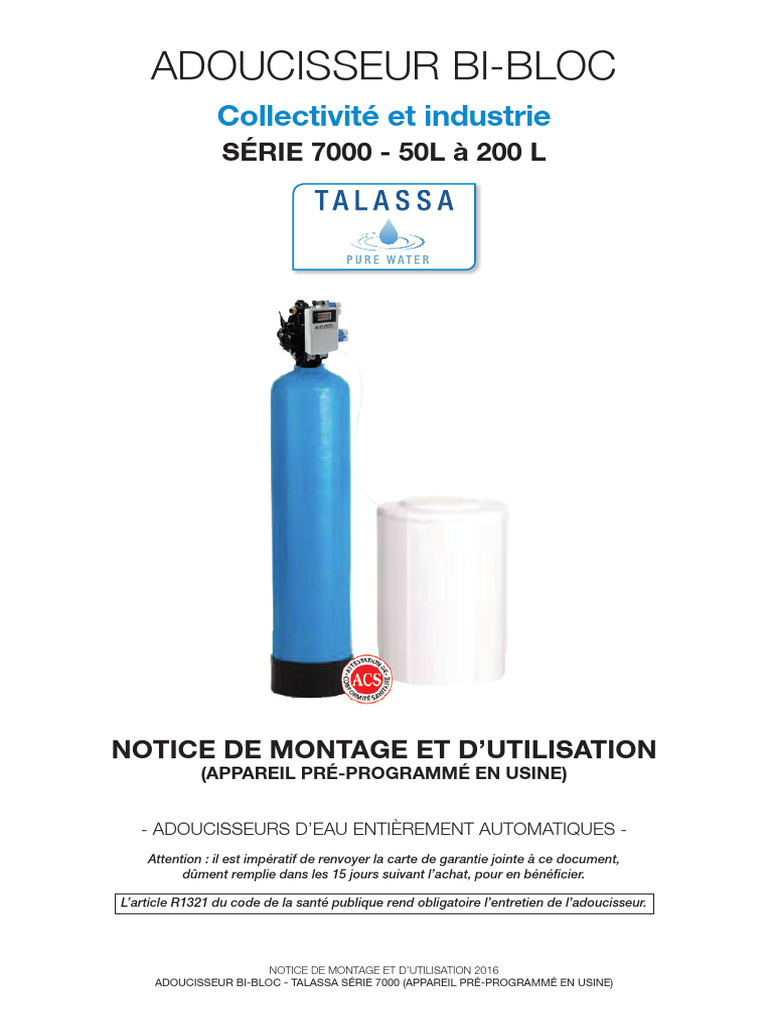 Guide d'utilisation Adoucisseur TALASSA 7000 | PDF | Hydrologie ...