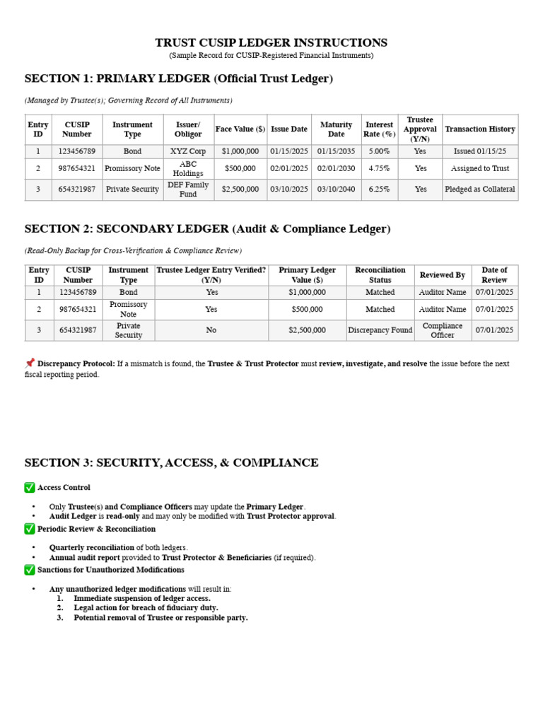 TRUST CUSIP LEDGER SYSTEM - 2025 Template | PDF | Cusip | Financial ...