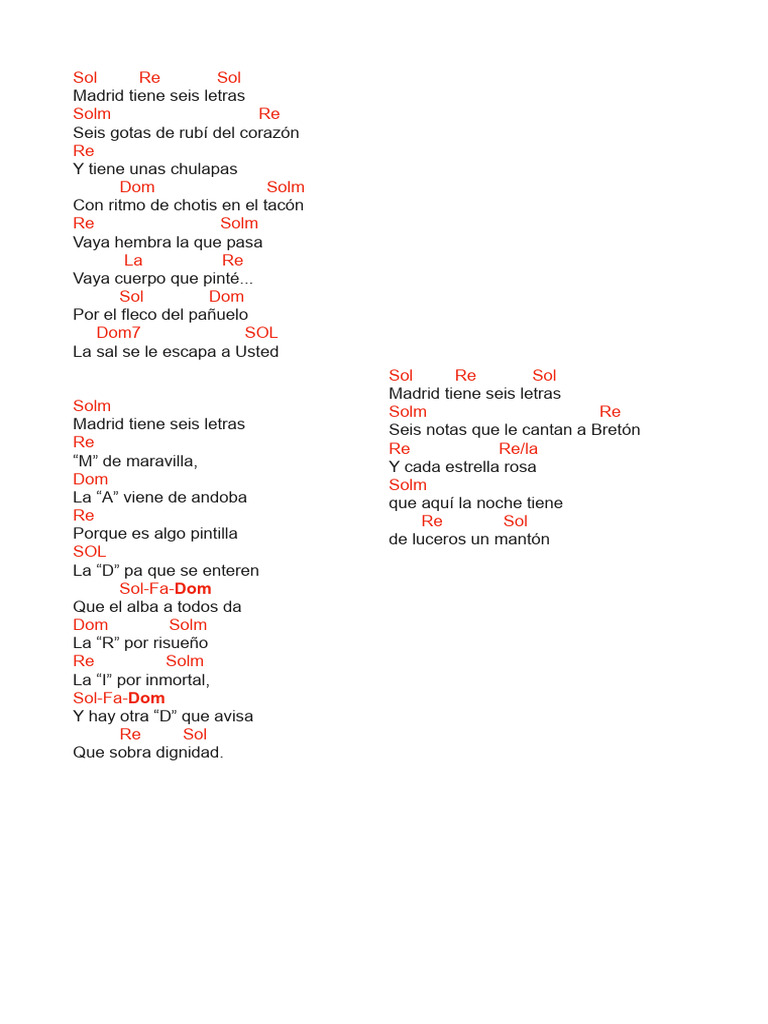 Madrid: Letras y Acordes del Chotis | PDF