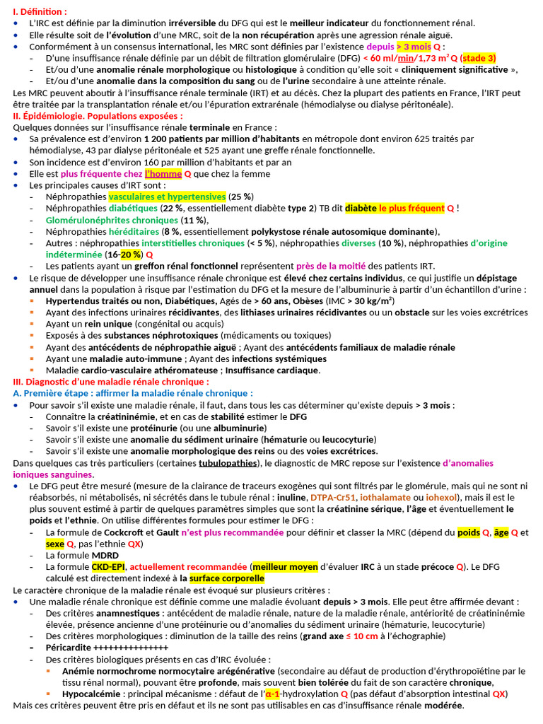 Insuffisance Rénale Chronique : Définition et Épidémiologie | PDF ...