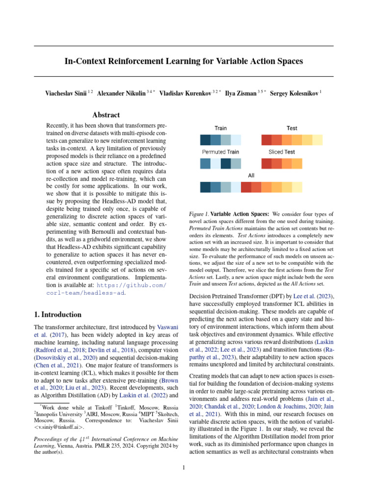 In-Context Reinforcement Learning For Variable Action Spaces | PDF ...