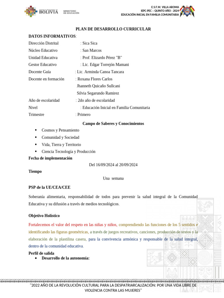 Plan Curricular Educación Inicial 2024 | PDF | Educación de la primera ...