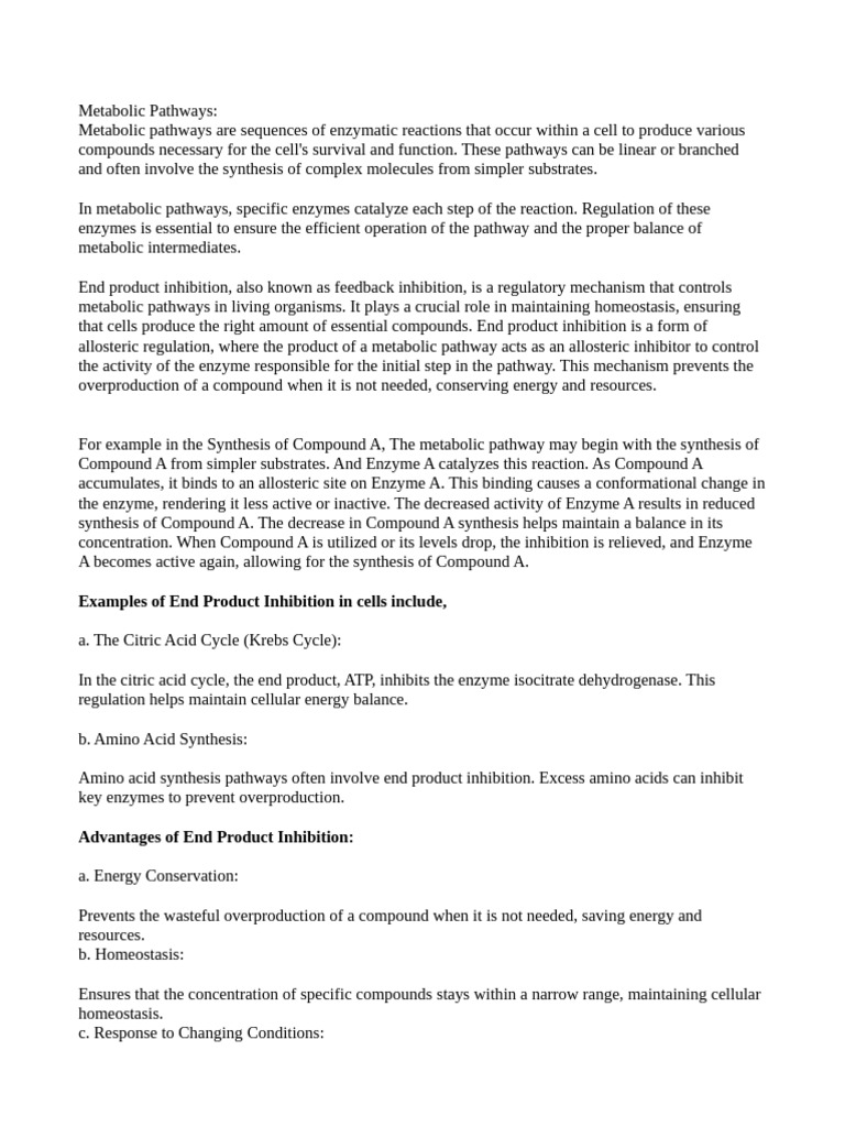 End Product Inhibition | PDF | Enzyme | Metabolic Pathway