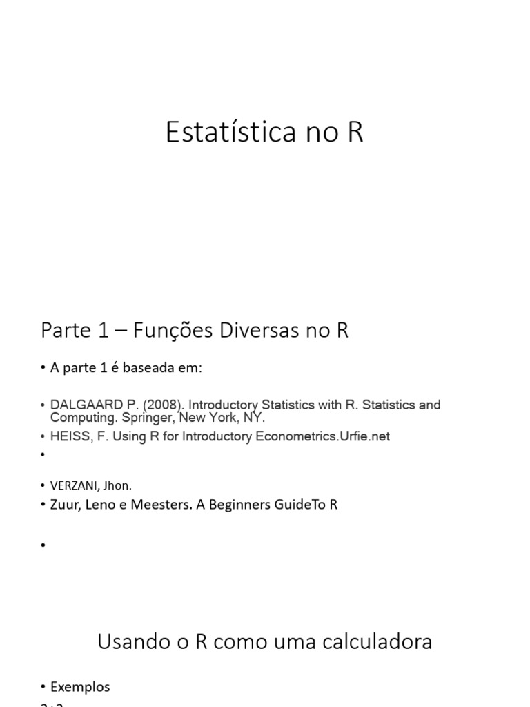 Estatísticas Básicas com R: Funções e Exemplos | PDF | Conceitos ...