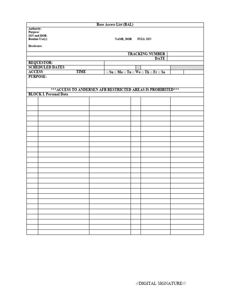 Andersen AFB Access Request Form | PDF