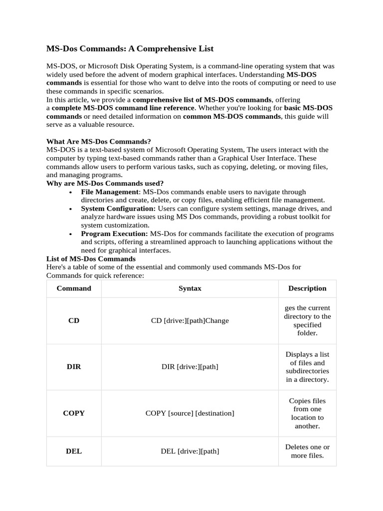 MS-Dos Commands | PDF | Computer File | Directory (Computing)