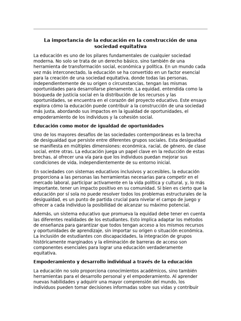 Educación: Pilar de la Equidad Social | PDF | Sociedad | Igualdad social
