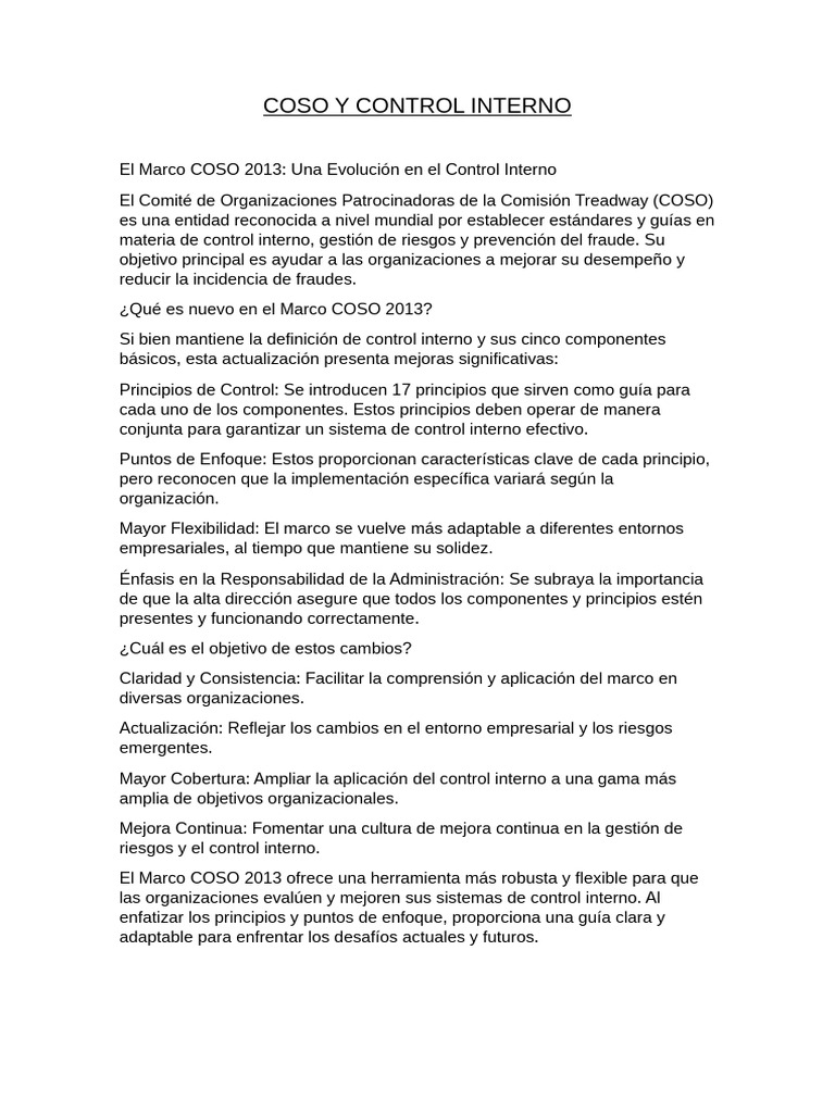 COSO 2013: Mejora del Control Interno | PDF | Seguridad de información