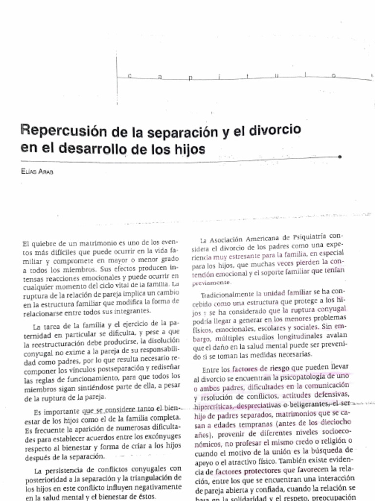 Repercusión de La Separación y El Divorcio en El Desarrollo de Los ...