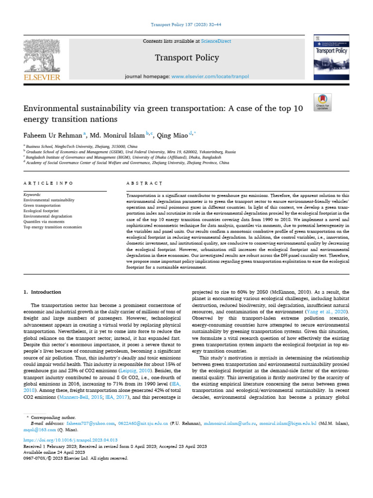 Green Transportation and Ecological Footprint | PDF | Sustainability ...
