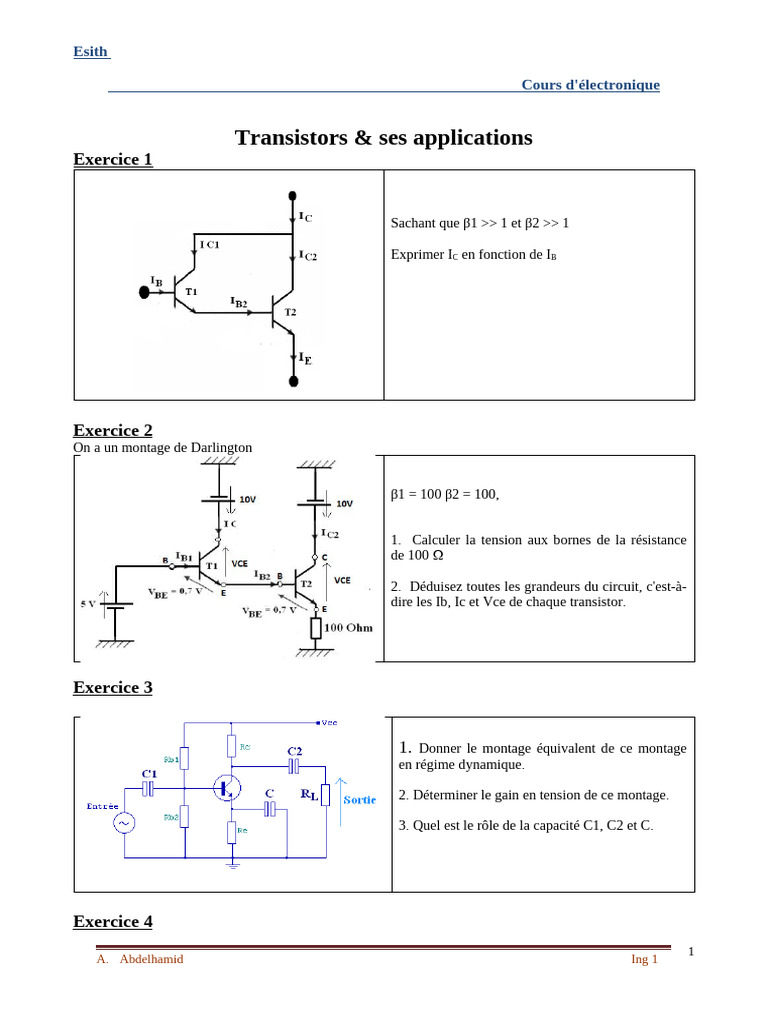 Exercices corrigés sur les transistors | PDF | Transistor bipolaire ...