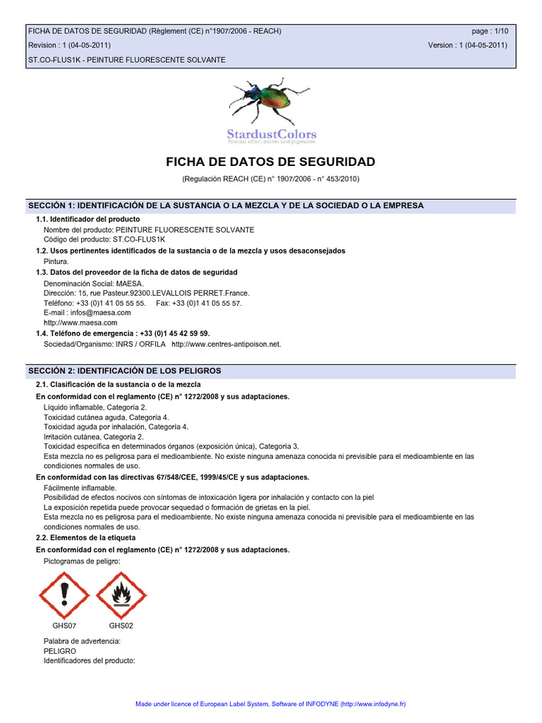 Ficha de Seguridad: Pintura Fluorescente | PDF | Toxicidad | Seguridad ...