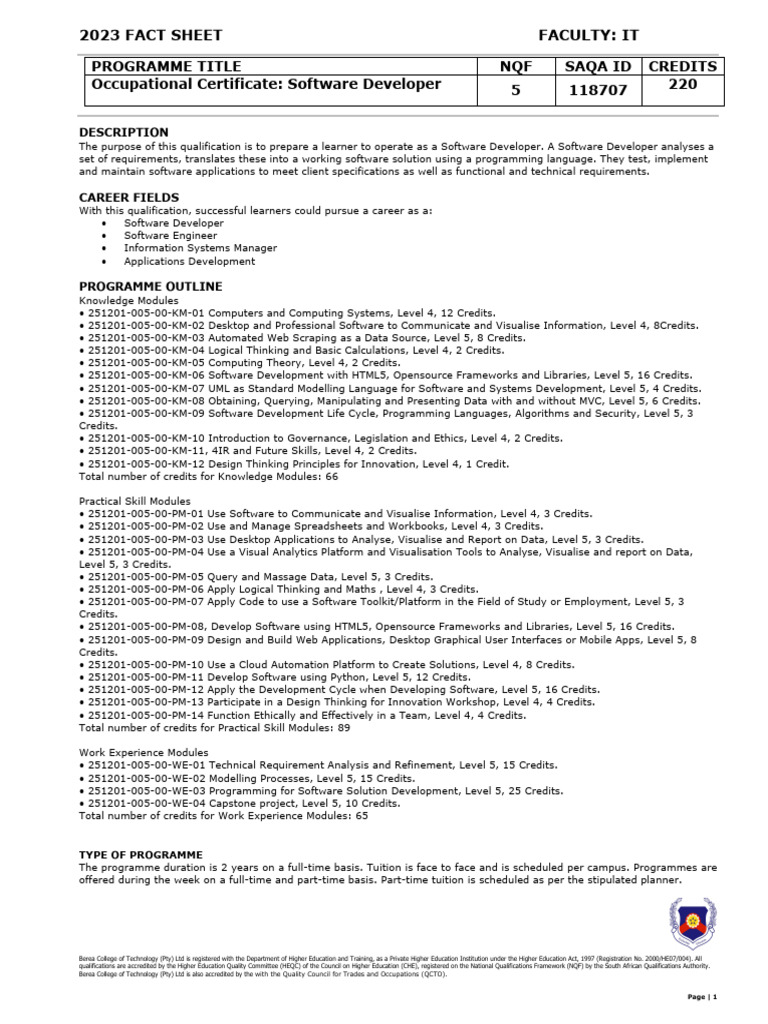Software Developer Fact Sheet | PDF | Computer Programming ...