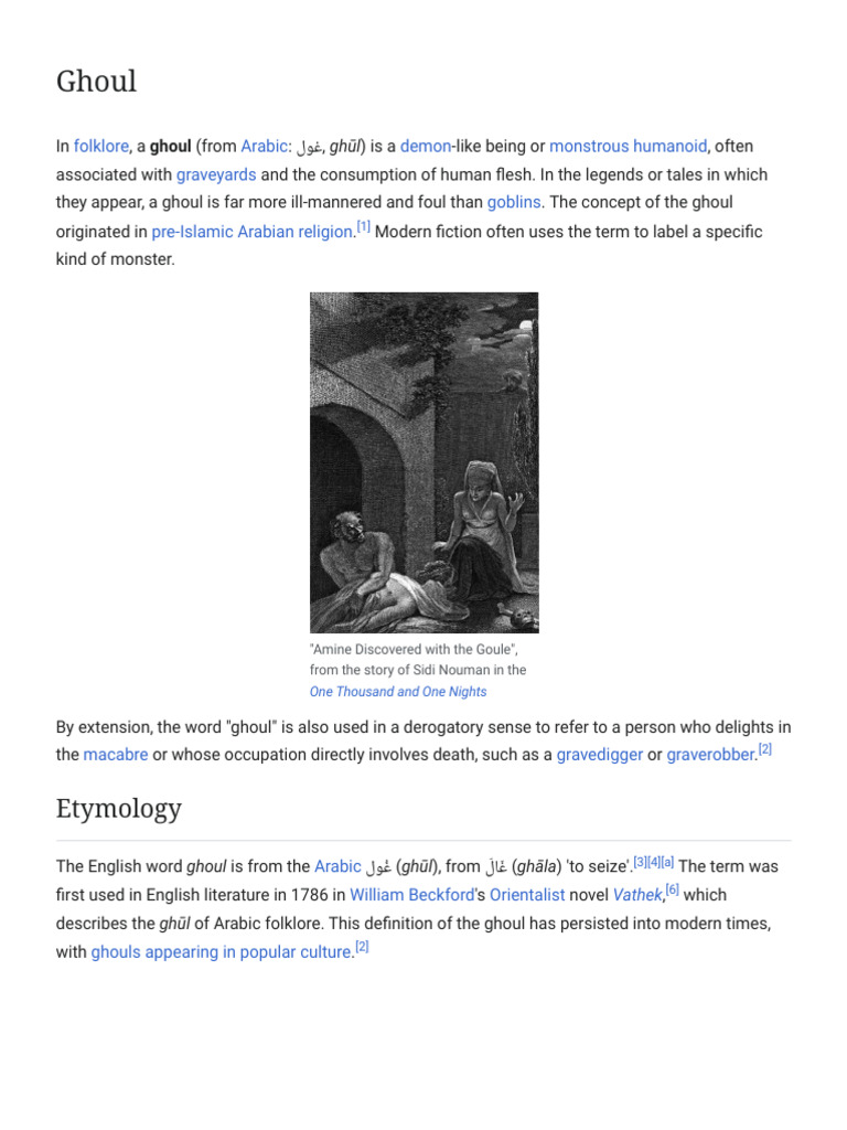 Etymology and Folklore of Ghouls | PDF