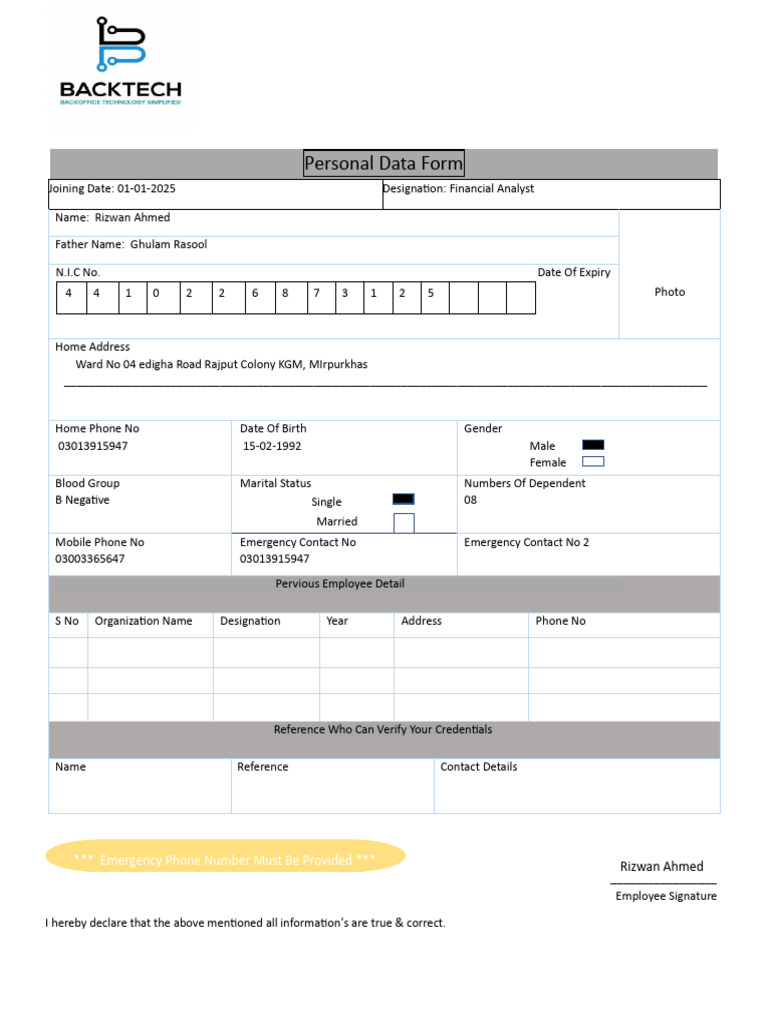 Employee Data Form- (1) | PDF | Applications Of Cryptography ...