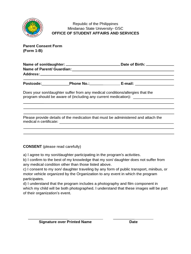 Parent Consent Form for Student Activities | PDF