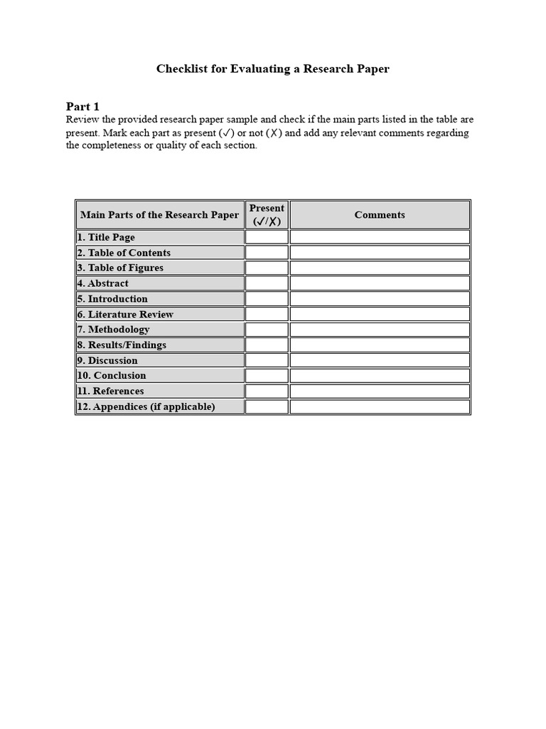 Research Paper Evaluation Checklist | PDF | Methodology | Page Layout