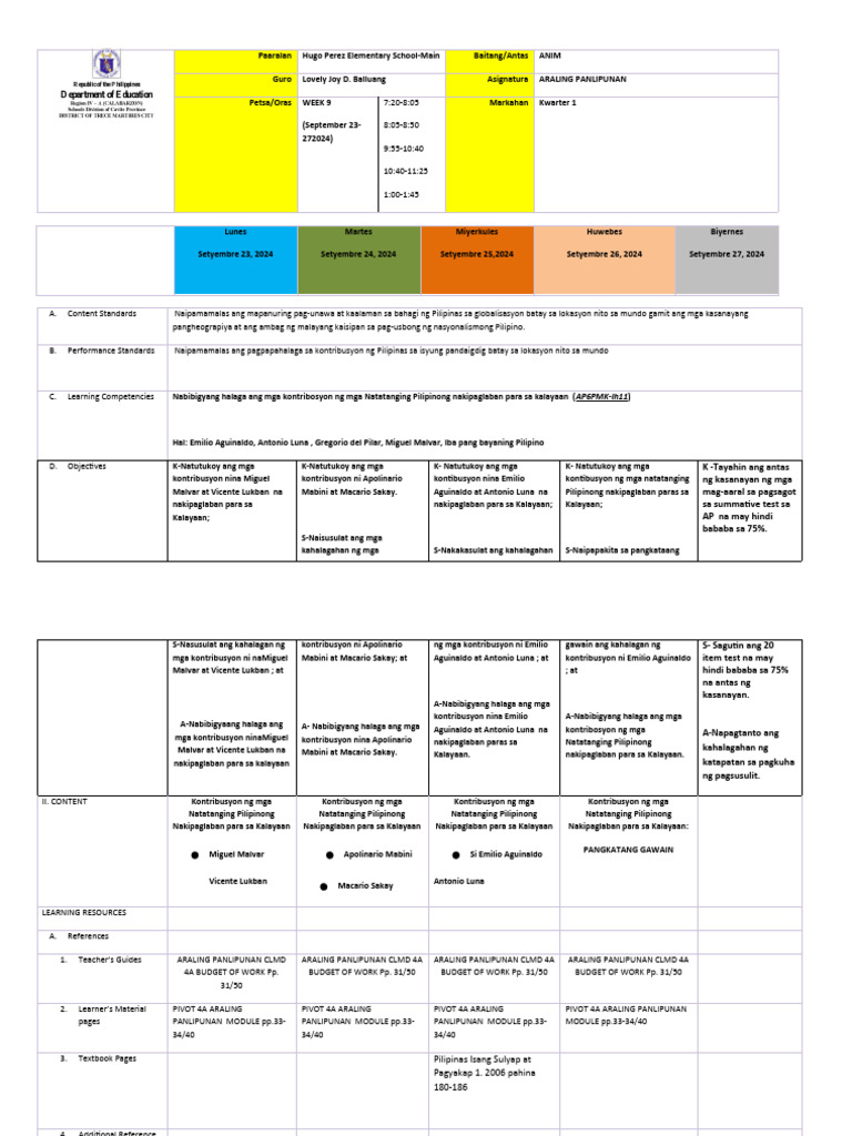 Quarter 1 Week 9 (Sep 23-27) | PDF