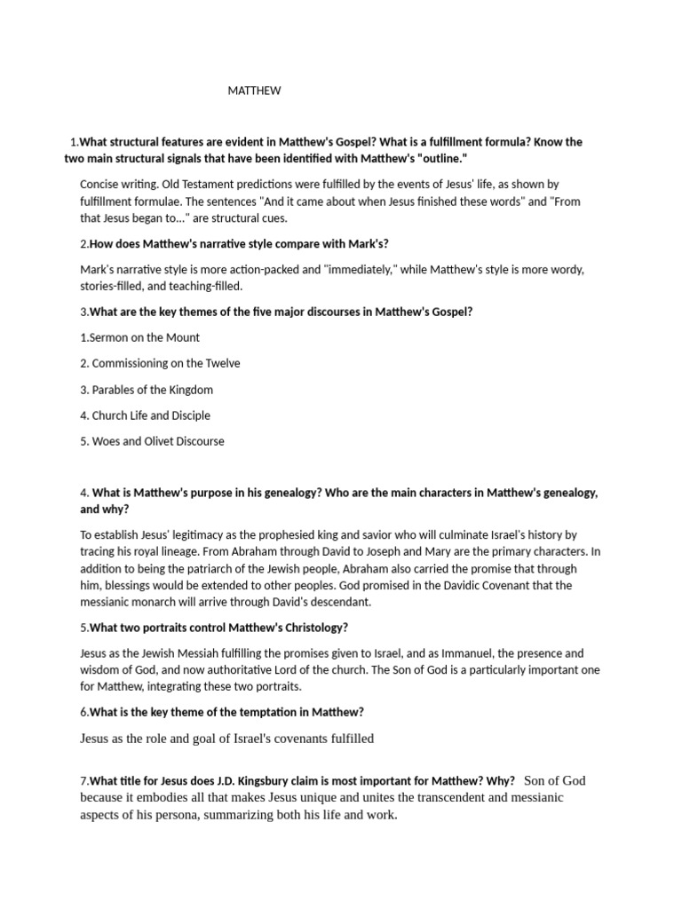 MATTHEW bible class | PDF | Gospel Of Matthew | Jesus