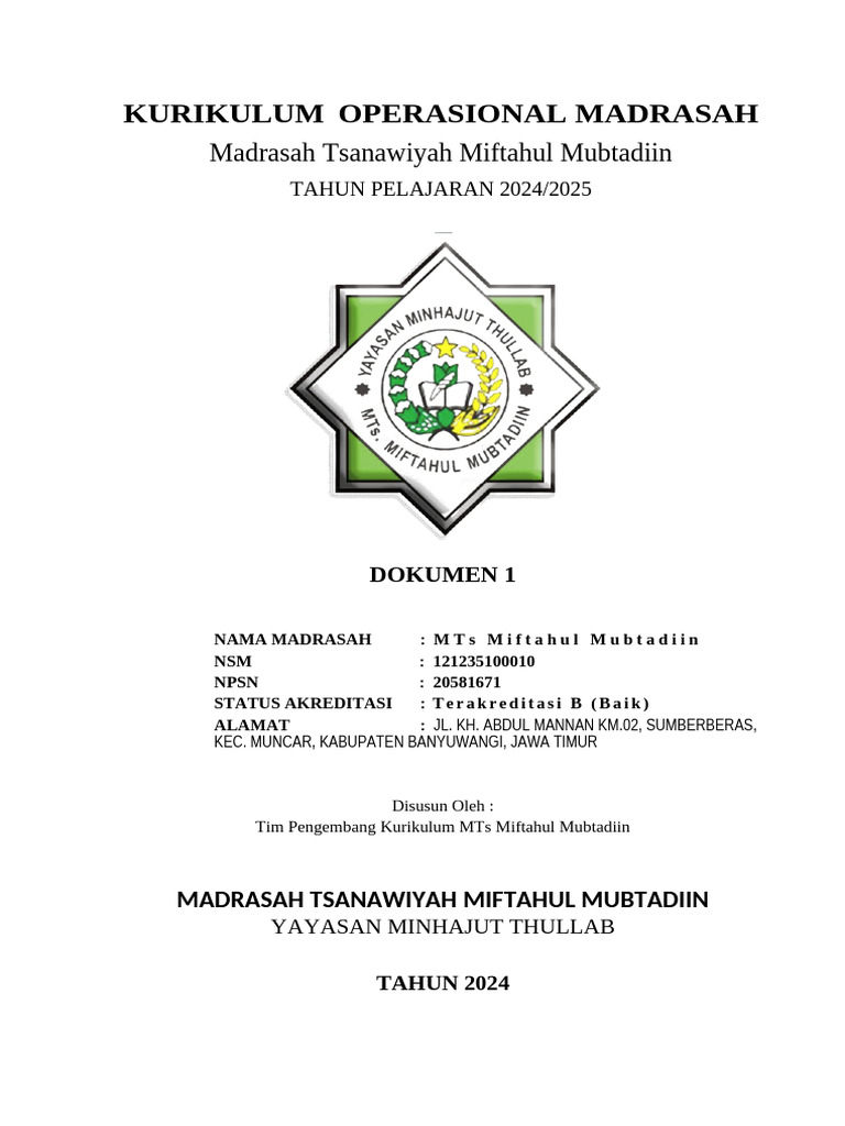 KOM MTS MIFTAHUL MUBTADIIN 2023-2024 | PDF