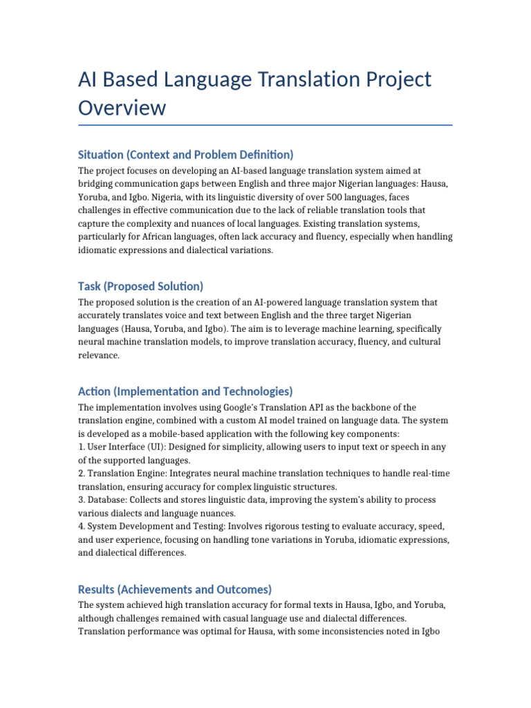 AI Translation for Nigerian Languages | PDF | Translations | Artificial ...