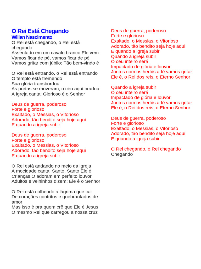 O Rei Está Chegando: Louvor e Adoração | PDF