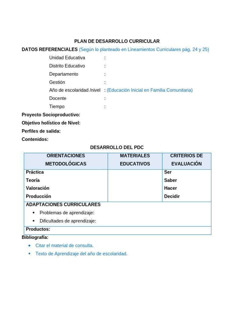 Plan de Desarrollo Curricular Inicial | PDF