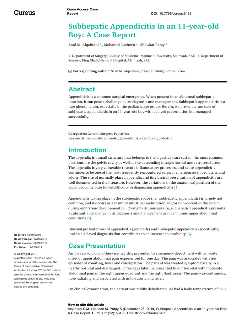 Subhepatic Appendicitis Case in Child | PDF | Clinical Medicine ...