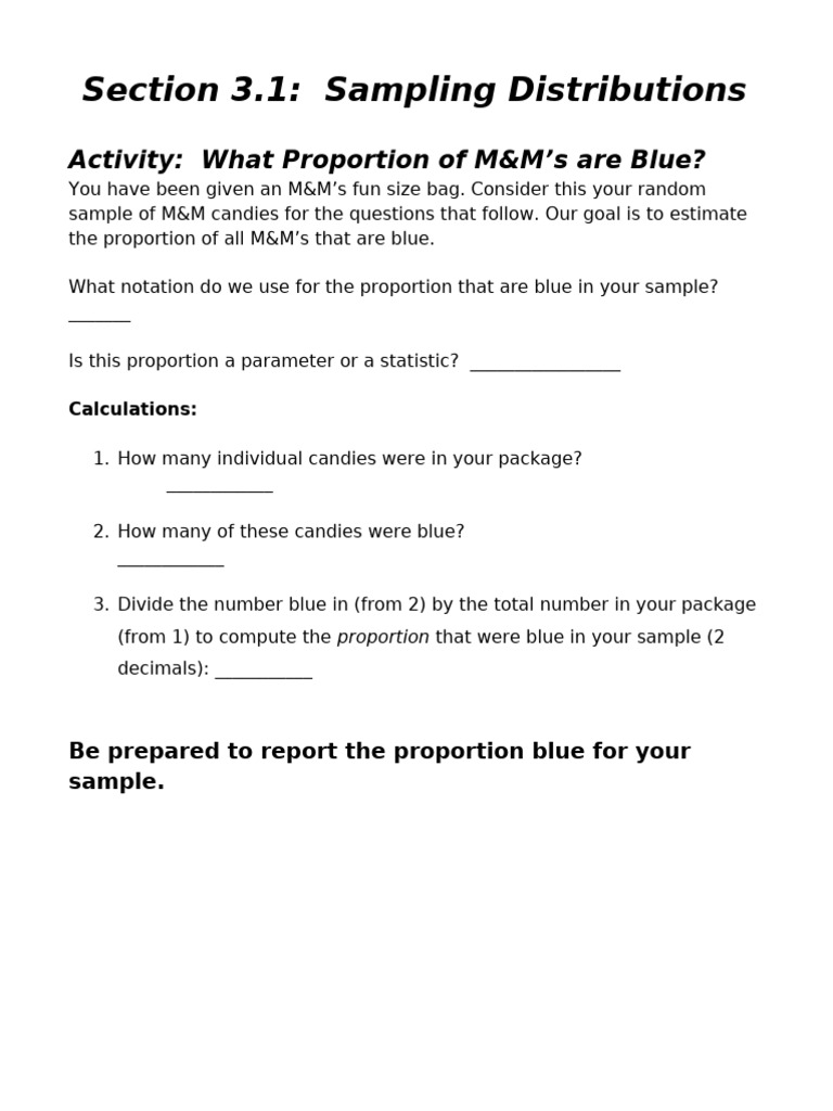 Estimating Blue M&M Proportion | PDF