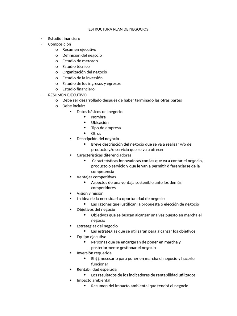 Estructura Completa de un Plan de Negocios | PDF | Presupuesto | Business