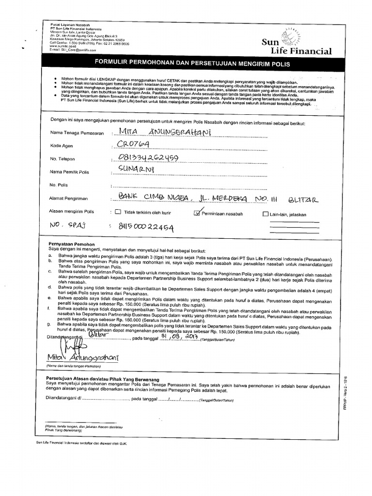 Permohonan Hold Polis SPAJ 811500022454 | PDF