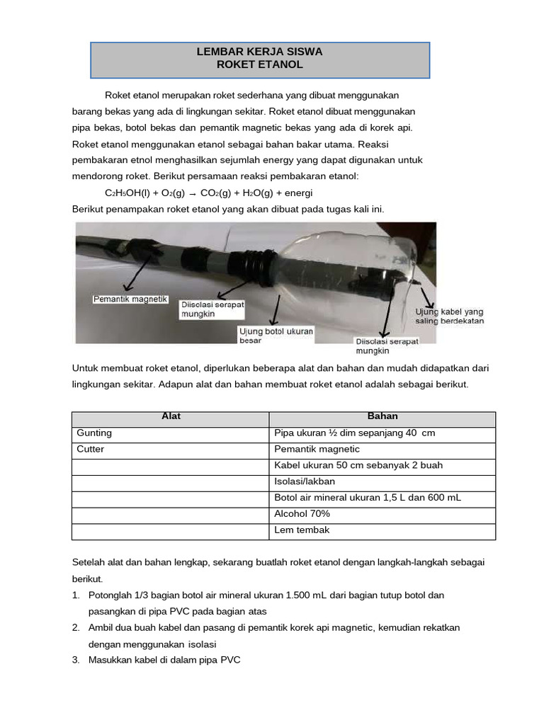 Cara Membuat Roket Etanol Sederhana | PDF